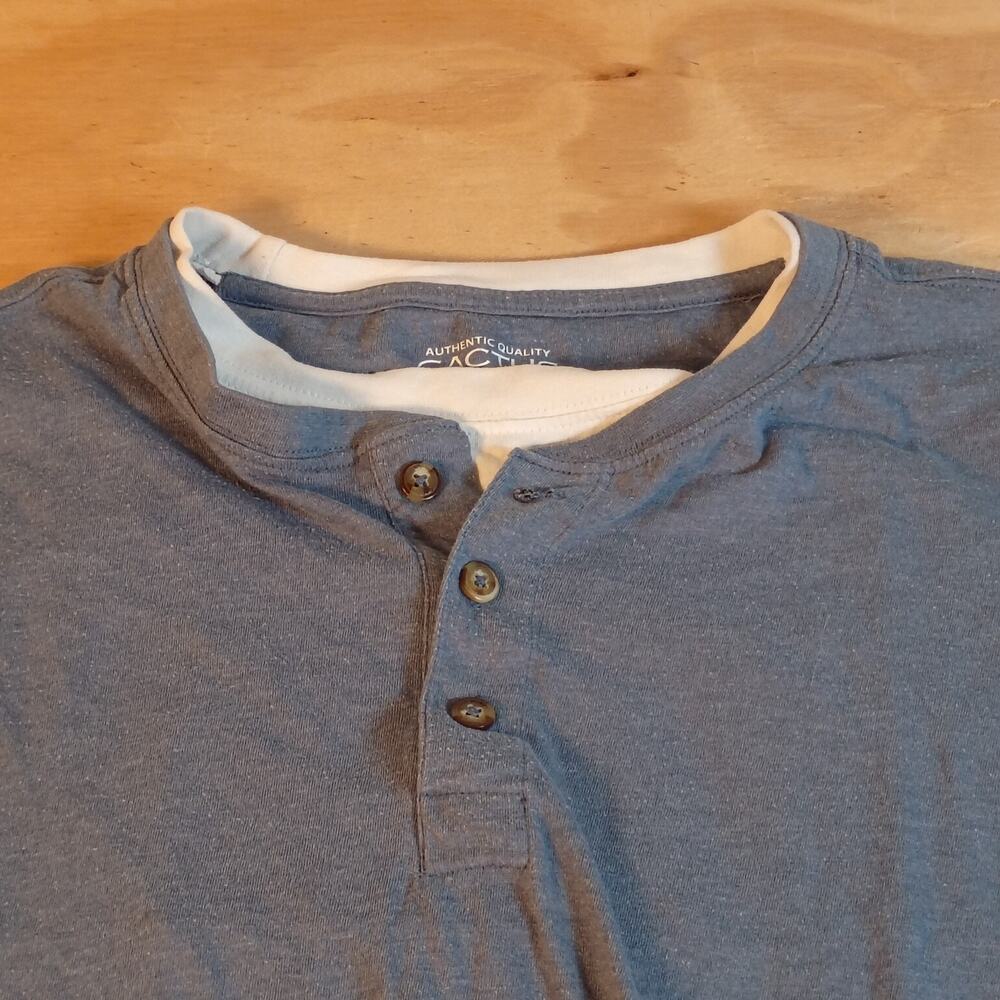 CACTUS Men's Size Large Blue Short Sleeve Henley Shirt Mock Layer Cotton Blend